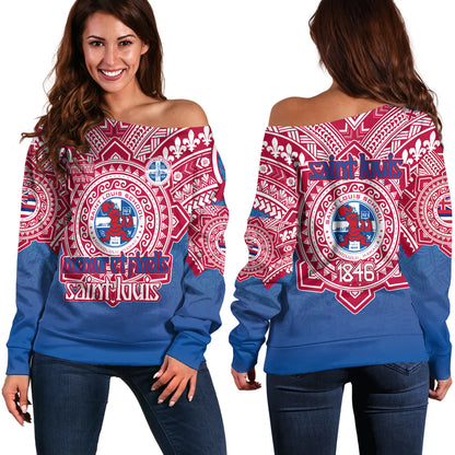 Hawaii Off Shoulder Sweatshirt Custom Saint Louis School Memor et Fidelis Brother Hood For Life Tribal Style