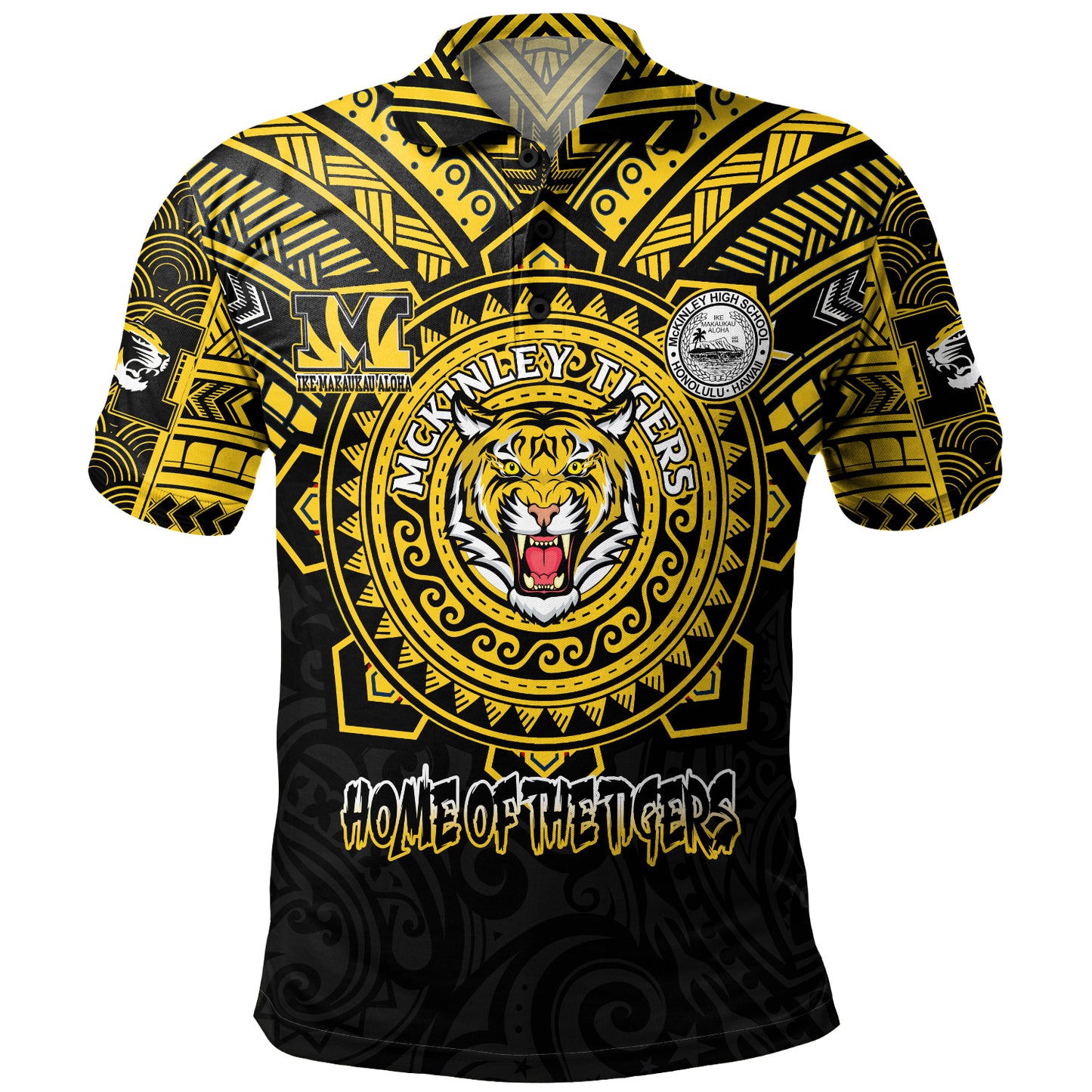 Hawaii Polo Shirt Custom President William McKinley High School Black & Gold Super Tigers Tribal Style