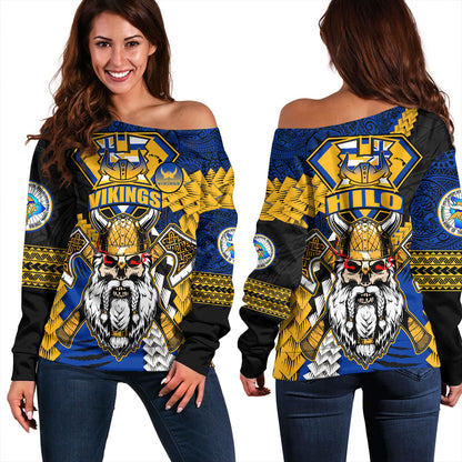 Hawaii Off Shoulder Sweatshirt Custom Hilo High School Home Of The Vikings Polynesian Style