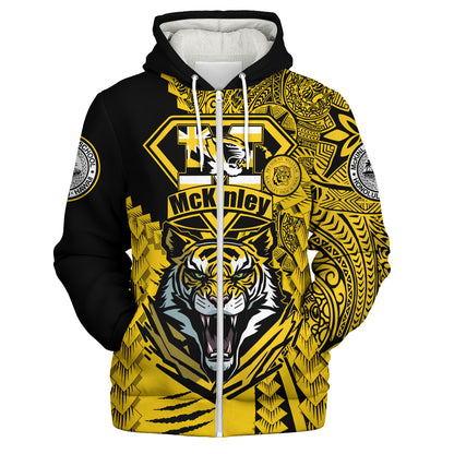 Hawaii Sherpa Hoodie Custom McKinley High School Tigers Black and Gold Polynesian Style