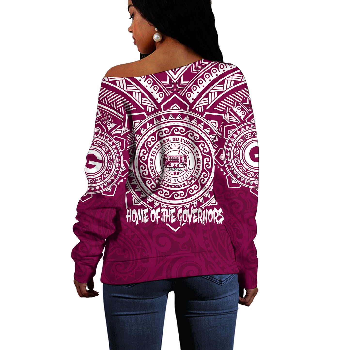 Hawaii Off Shoulder Sweatshirt Custom Farrington High School Home Of The Governors Tribal Style