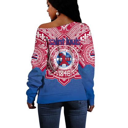 Hawaii Off Shoulder Sweatshirt Custom Saint Louis School Memor et Fidelis Brother Hood For Life Tribal Style