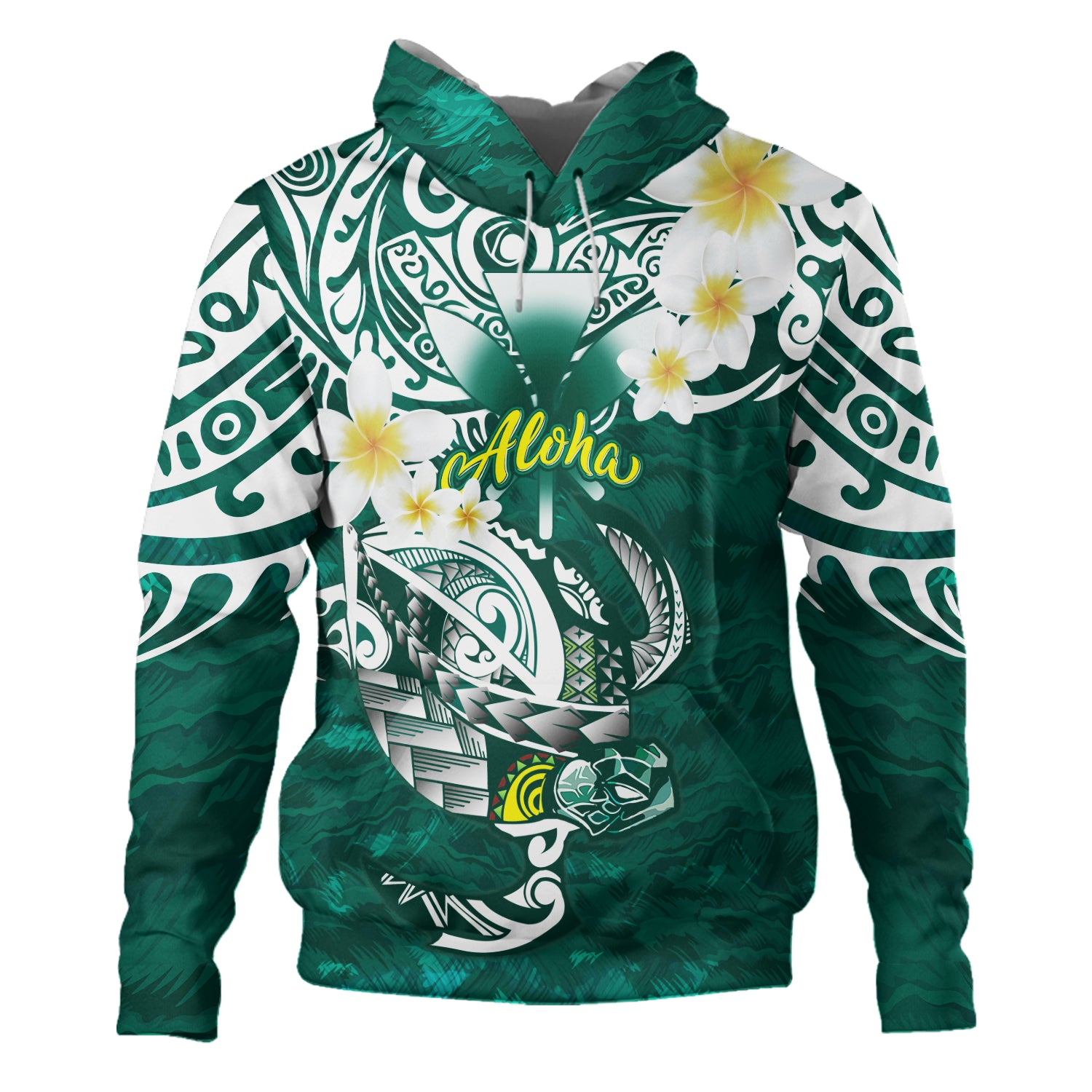 Hawaii Hoodie Polynesian Honu With Plumeria Tropical Ocean Wave