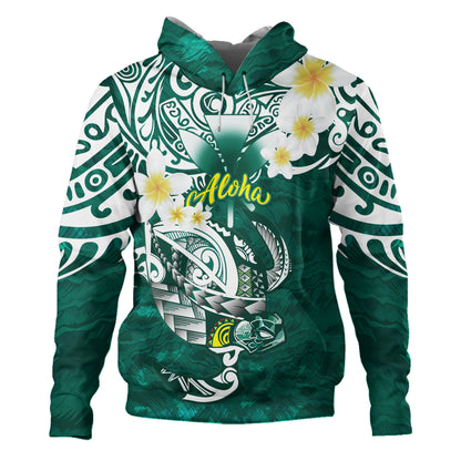Hawaii Hoodie Polynesian Honu With Plumeria Tropical Ocean Wave