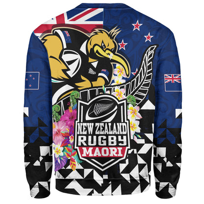 New Zealand Sweatshirt Custom Maori Kiwis Rugby Silver Fern Black Hexagon Tropical Jersey