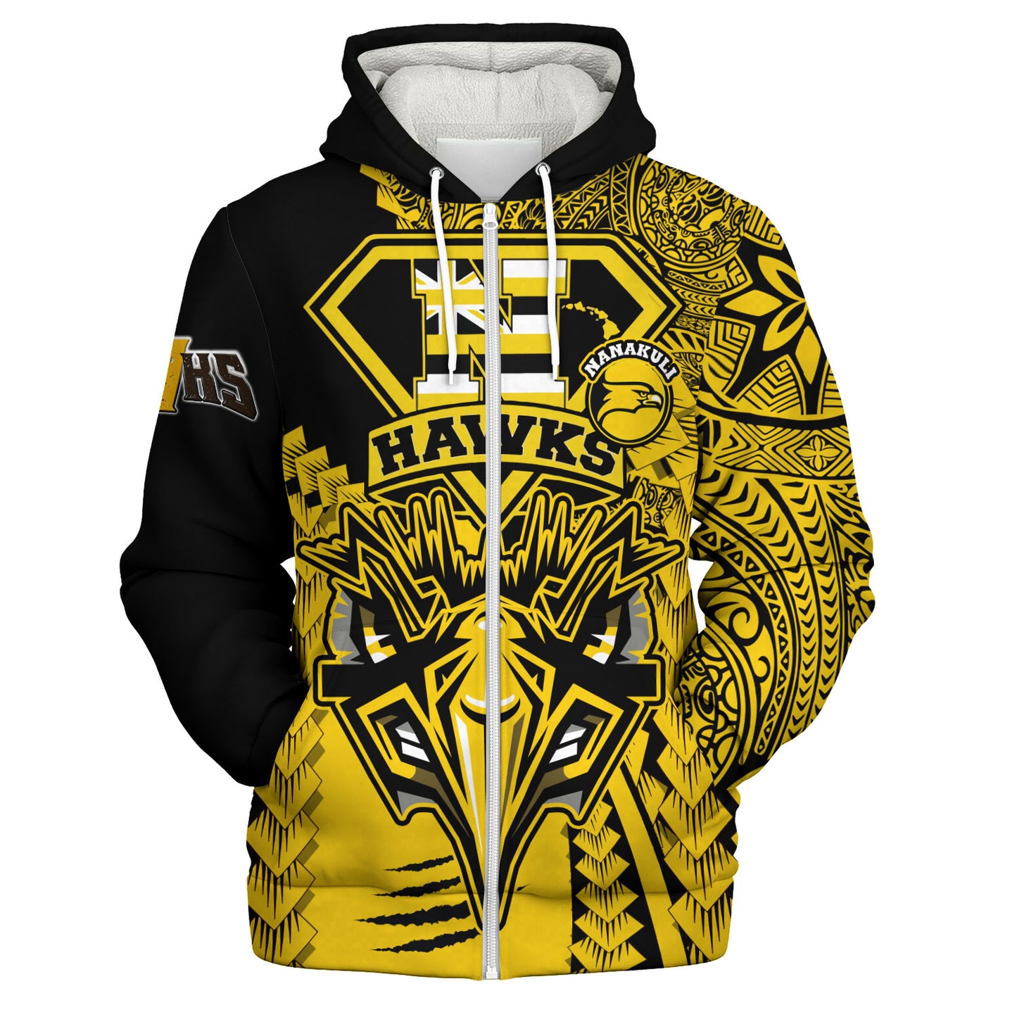 Hawaii Sherpa Hoodie Custom Nanakuli High and Intermediate School Home of the Golden Hawks Polynesian Style