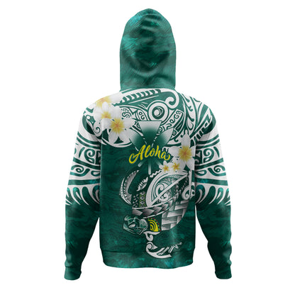 Hawaii Hoodie Polynesian Honu With Plumeria Tropical Ocean Wave