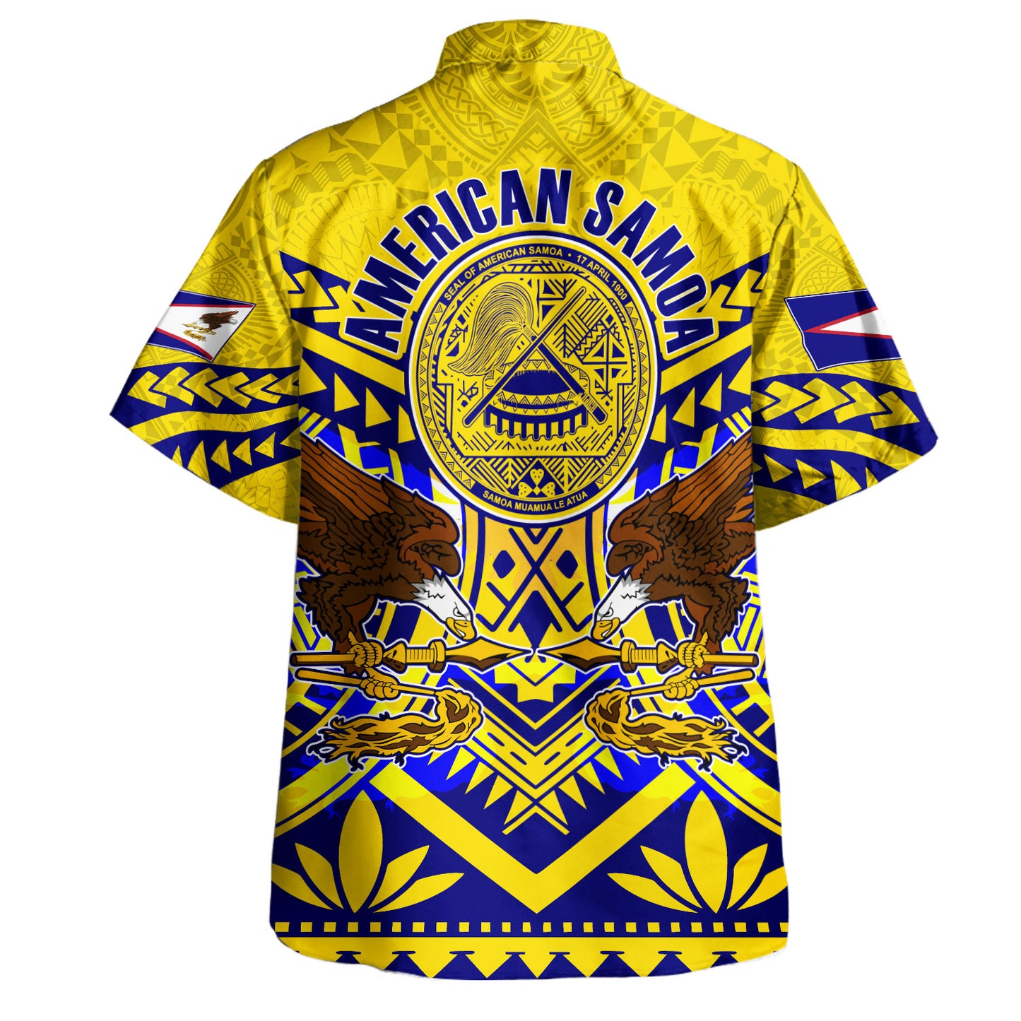 American Samoa Hawaiian Shirt Custom American Samoa Seal And Eagle Polynesian Tattoo Yellow