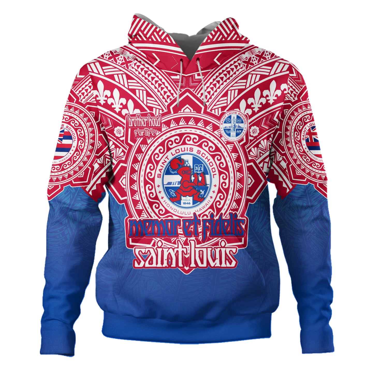 Hawaii Hoodie Custom Saint Louis School Memor et Fidelis Brother Hood For Life Tribal Style