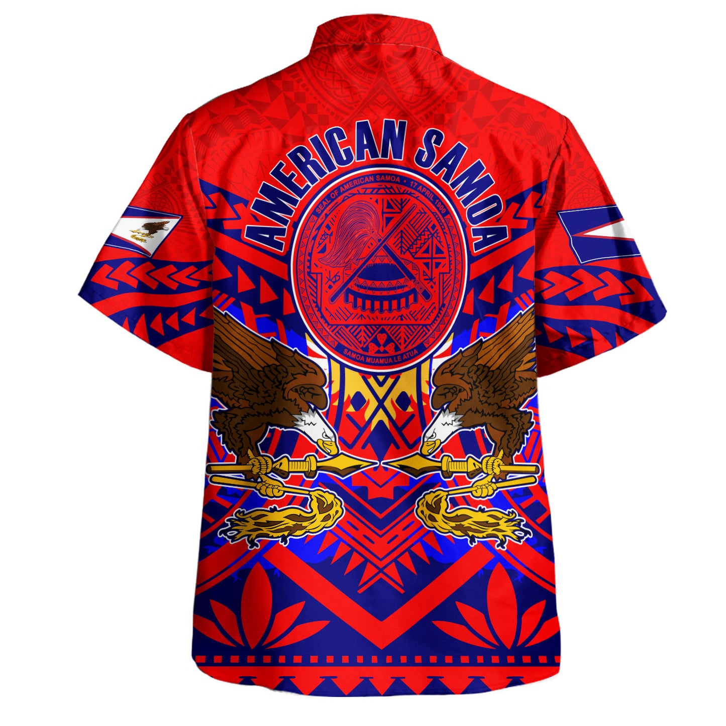 American Samoa Hawaiian Shirt Custom American Samoa Seal And Eagle Polynesian Tattoo Red