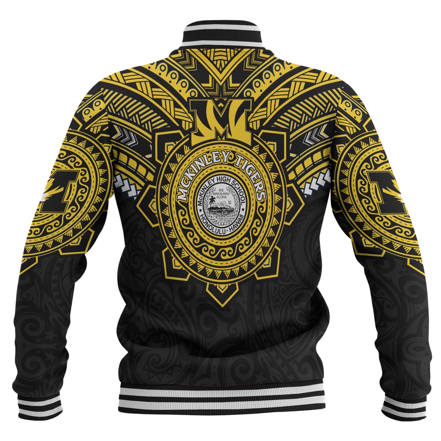Hawaii Baseball Jacket Custom President William McKinley High School Black & Gold Super Tigers Tribal Style