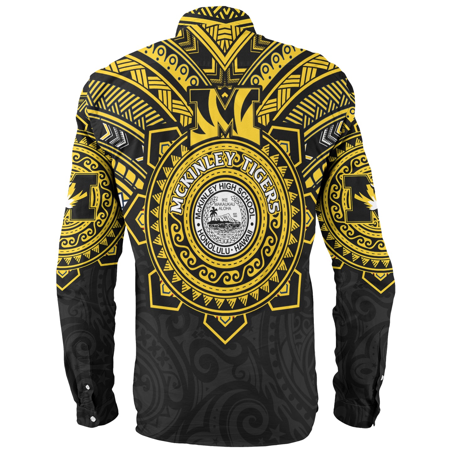 Hawaii Long Sleeve Shirt Custom President William McKinley High School Black & Gold Super Tigers Tribal Style