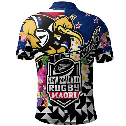 New Zealand Polo Shirt Custom Maori Kiwis Rugby Silver Fern Black Hexagon Tropical Jersey