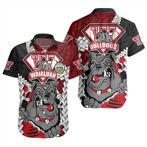 Hawaii Short Sleeve Shirt Custom Waialua High & Intermediate School Bulldogs Pride Polynesian Style