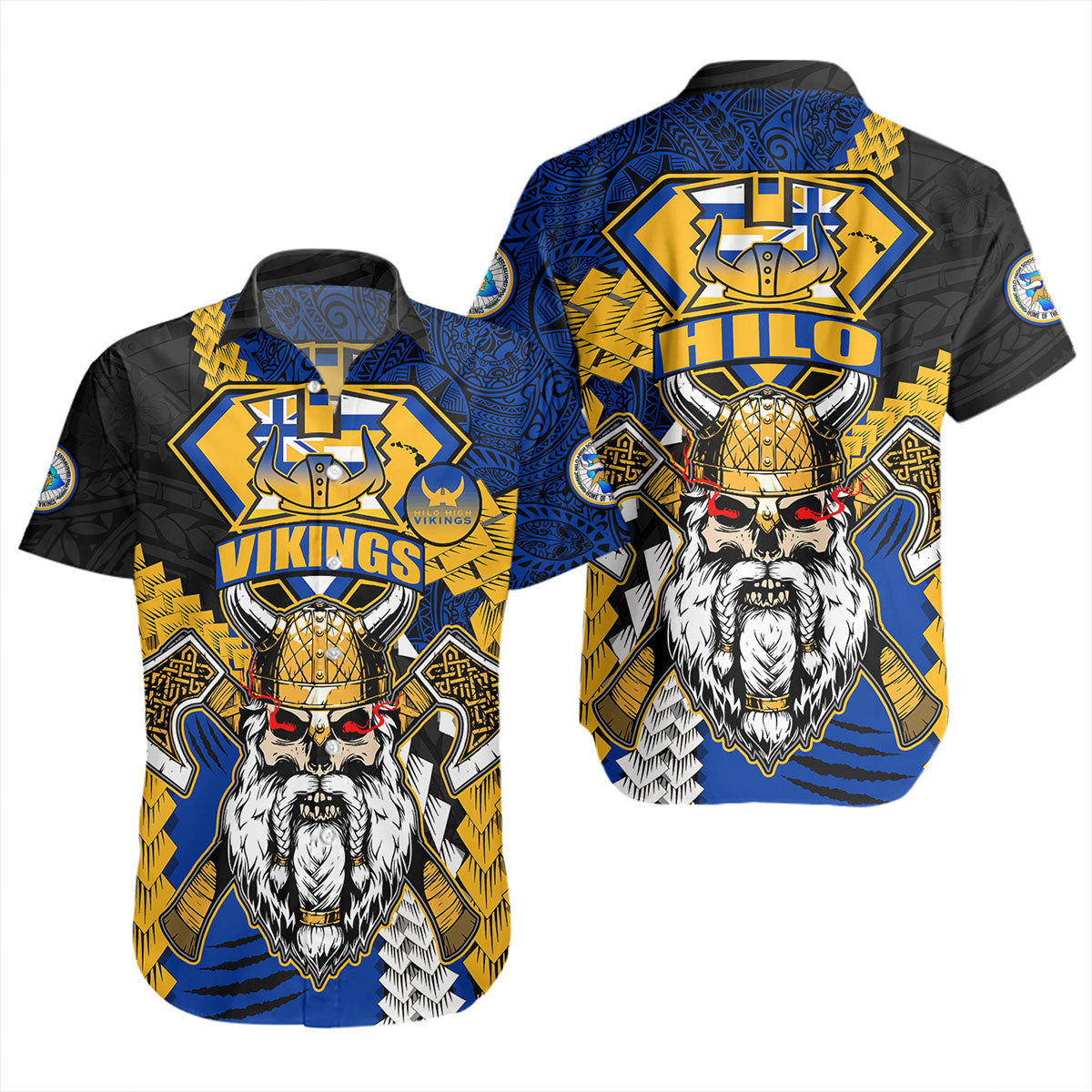 Hawaii Short Sleeve Shirt Custom Hilo High School Home Of The Vikings Polynesian Style
