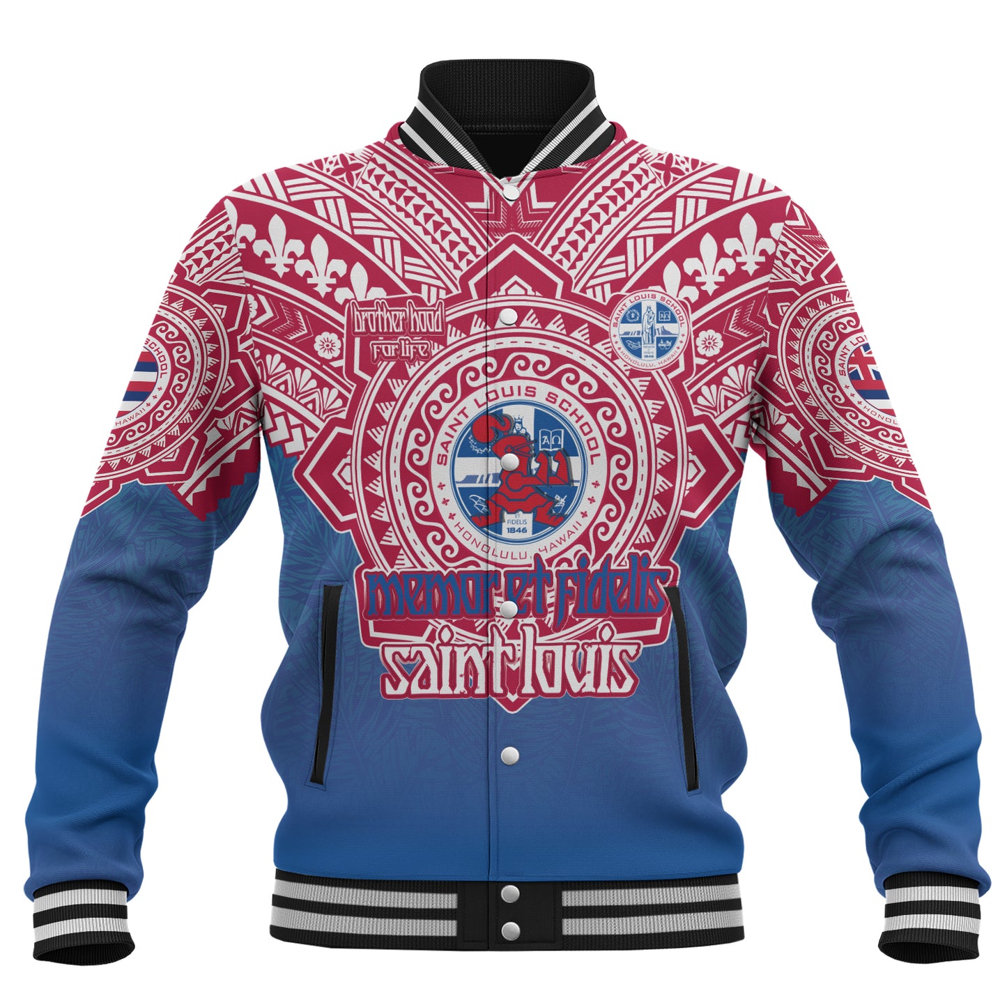 Hawaii Baseball Jacket Custom Saint Louis School Memor et Fidelis Brother Hood For Life Tribal Style