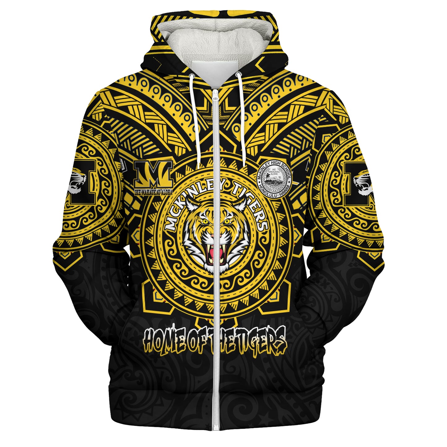 Hawaii Sherpa Hoodie Custom President William McKinley High School Black & Gold Super Tigers Tribal Style