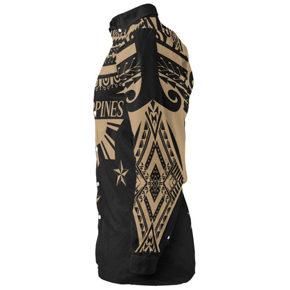 Philippines Filipinos Long Sleeve Shirt Filipinos Sun Tribal Tattoo Gold Color Style
