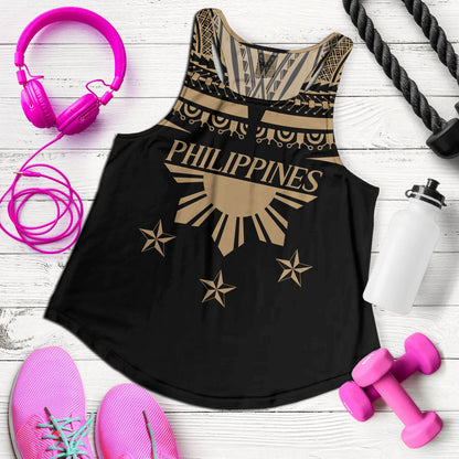 Philippines Filipinos Women Tank Filipinos Sun Tribal Tattoo Gold Color Style