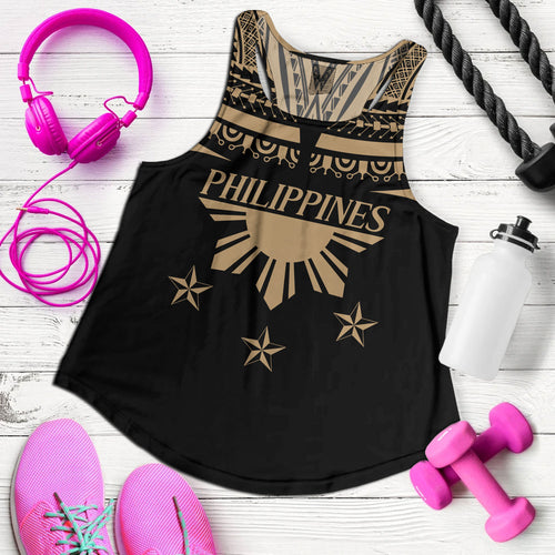 Philippines Filipinos Women Tank Filipinos Sun Tribal Tattoo Gold Color Style