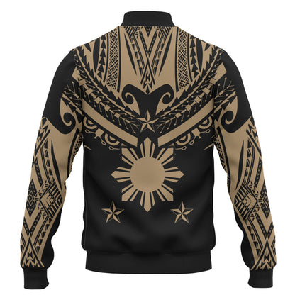 Philippines Filipinos Baseball Jacket Filipinos Sun Tribal Tattoo Gold Color Style