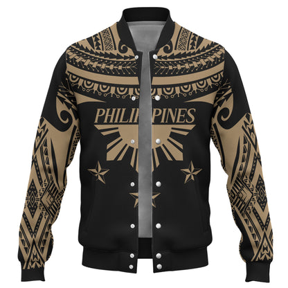 Philippines Filipinos Baseball Jacket Filipinos Sun Tribal Tattoo Gold Color Style