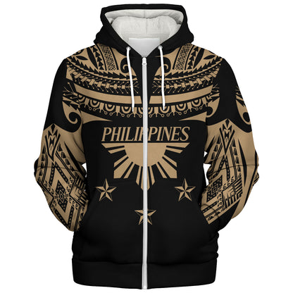 Philippines Filipinos Sherpa Hoodie Filipinos Sun Tribal Tattoo Gold Color Style