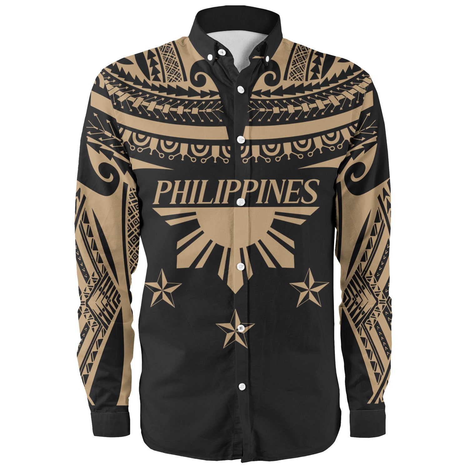 Philippines Filipinos Long Sleeve Shirt Filipinos Sun Tribal Tattoo Gold Color Style