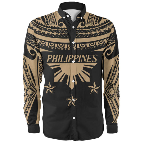 Philippines Filipinos Long Sleeve Shirt Filipinos Sun Tribal Tattoo Gold Color Style