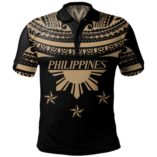 Philippines Filipinos Polo Shirt Filipinos Sun Tribal Tattoo Gold Color Style