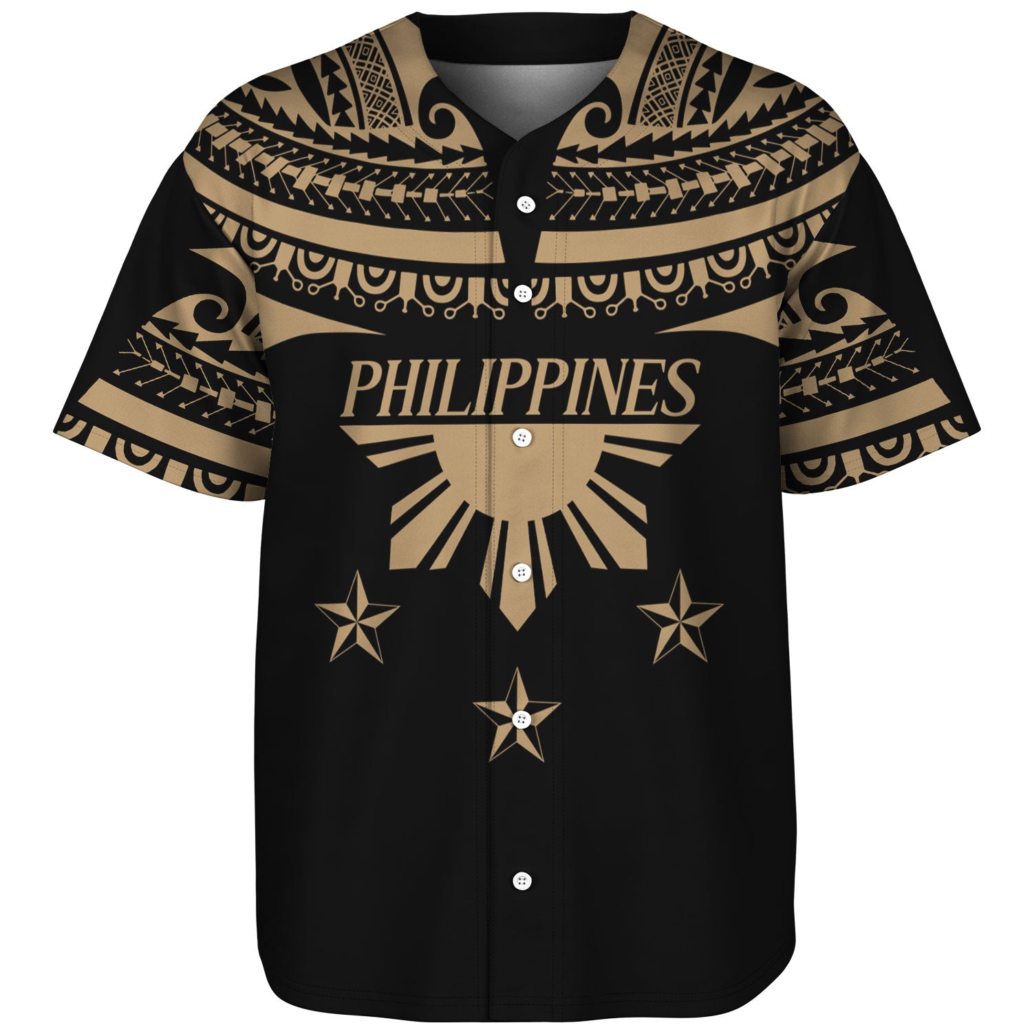 Philippines Filipinos Baseball Shirt Filipinos Sun Tribal Tattoo Gold Color Style
