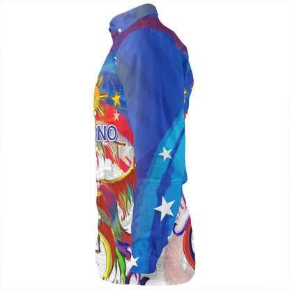 Philippines Filipinos Long Sleeve Shirt Sarimanok Maranao With Filipino Flag Design