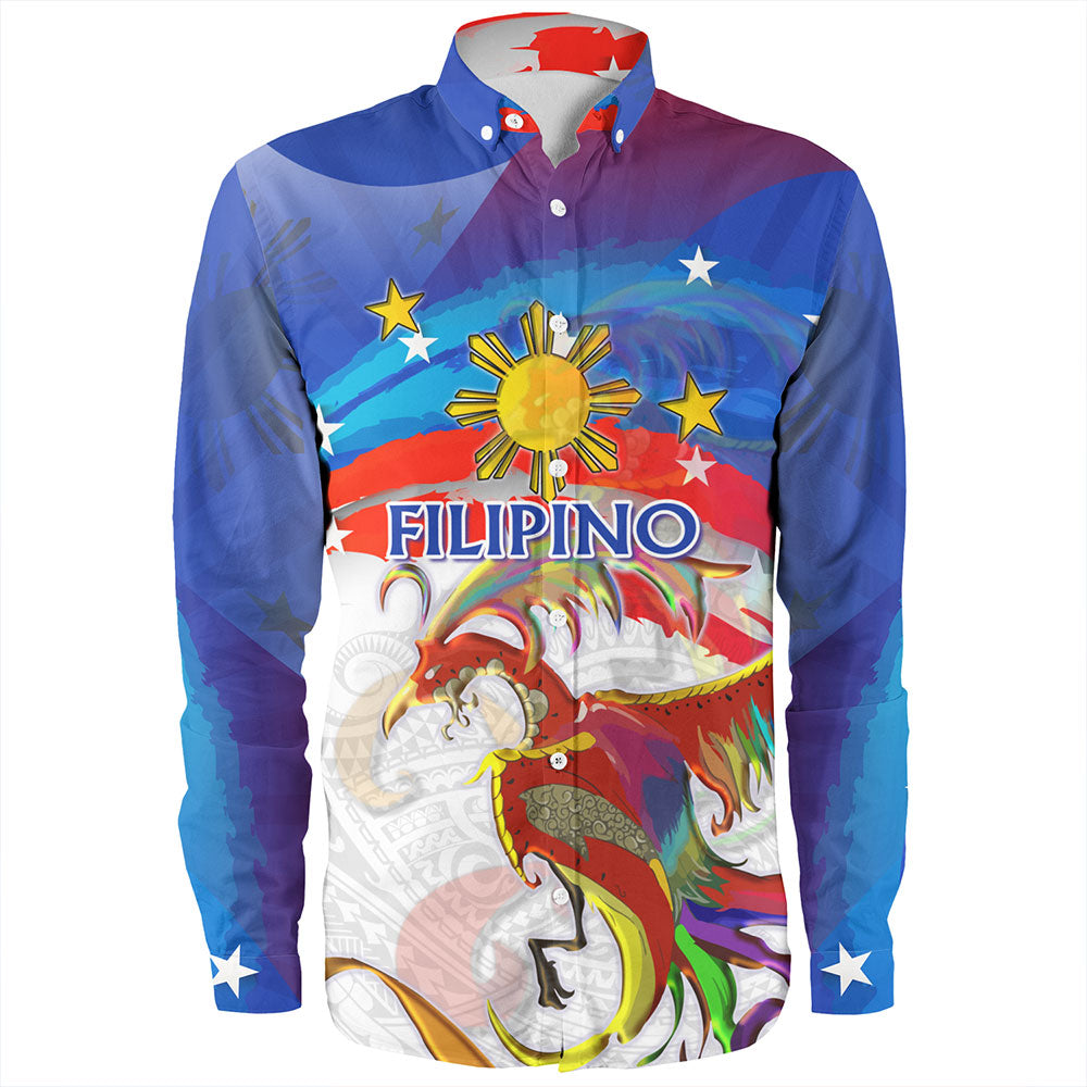 Philippines Filipinos Long Sleeve Shirt Sarimanok Maranao With Filipino Flag Design