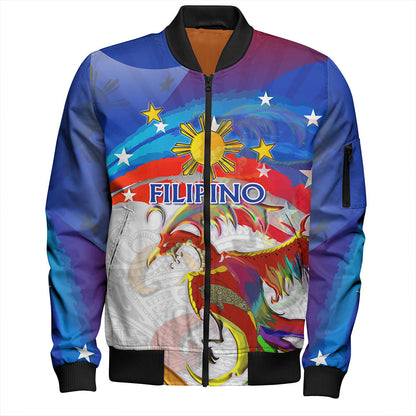 Philippines Filipinos Bomber Jacket Sarimanok Maranao With Filipino Flag Design