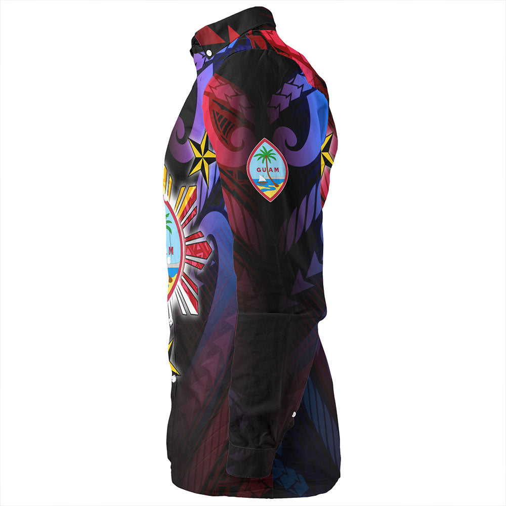 Philippines Long Sleeve Shirt - Guam Seal With Philippines Sun And Stars
