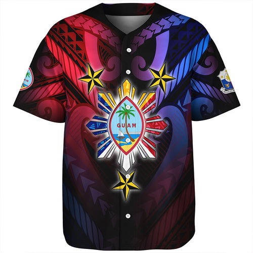 Philippines Baseball Shirt - Guam Seal With Philippines Sun And Stars