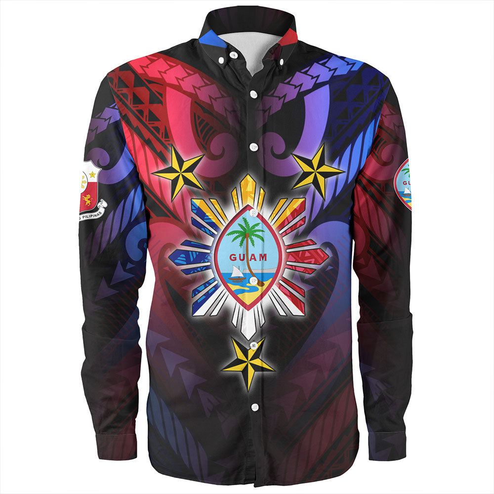 Philippines Long Sleeve Shirt - Guam Seal With Philippines Sun And Stars