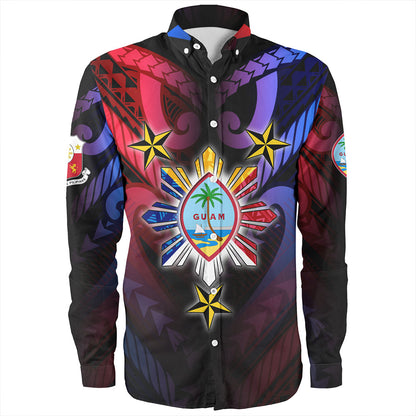 Philippines Long Sleeve Shirt - Guam Seal With Philippines Sun And Stars