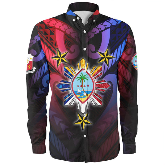 Philippines Long Sleeve Shirt - Guam Seal With Philippines Sun And Stars