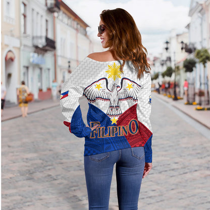 Philippines Off Shoulder Sweatshirt - Philippines National Bird With Sun And Stars Style