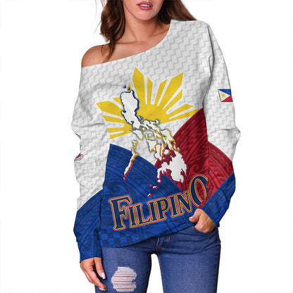Philippines Off Shoulder Sweatshirt - Philippines National Bird With Sun And Stars Style