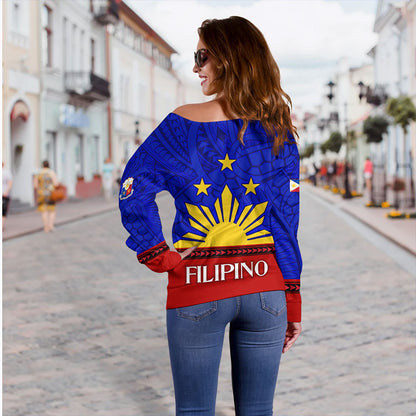 Philippines Off Shoulder Sweatshirt - Proud To Be Pinoy