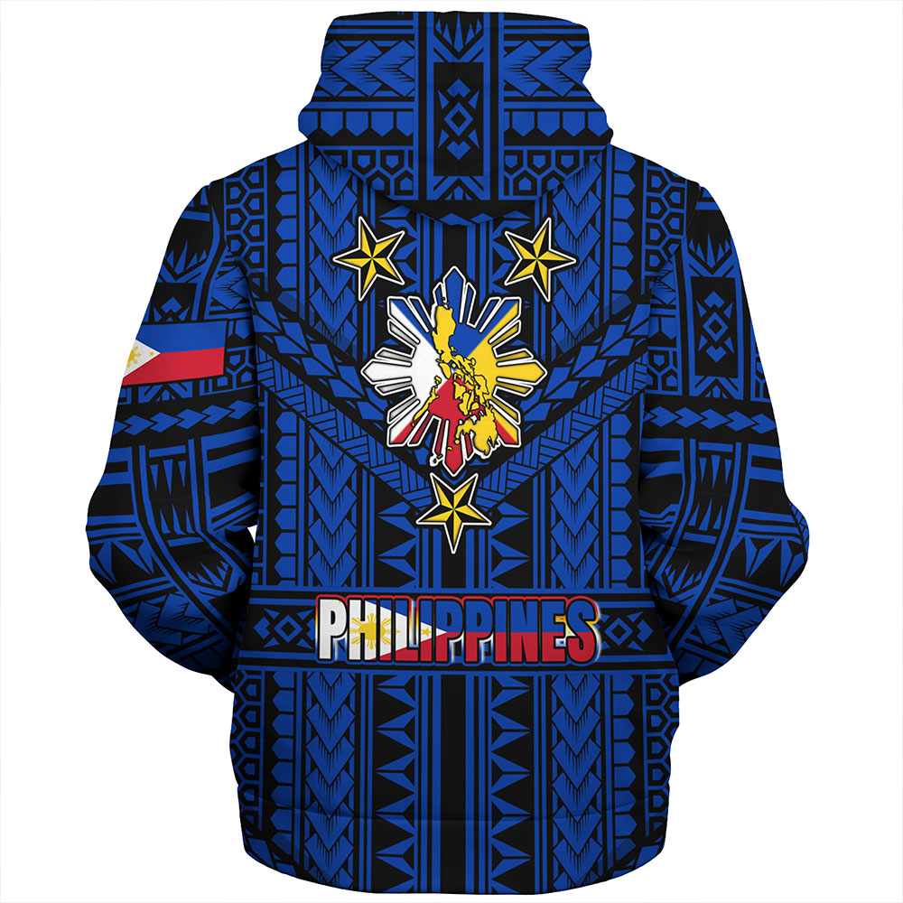 Philippines Sherpa Hoodie - Filipino Sun And Stars Tribal Tattoo Patterns Style