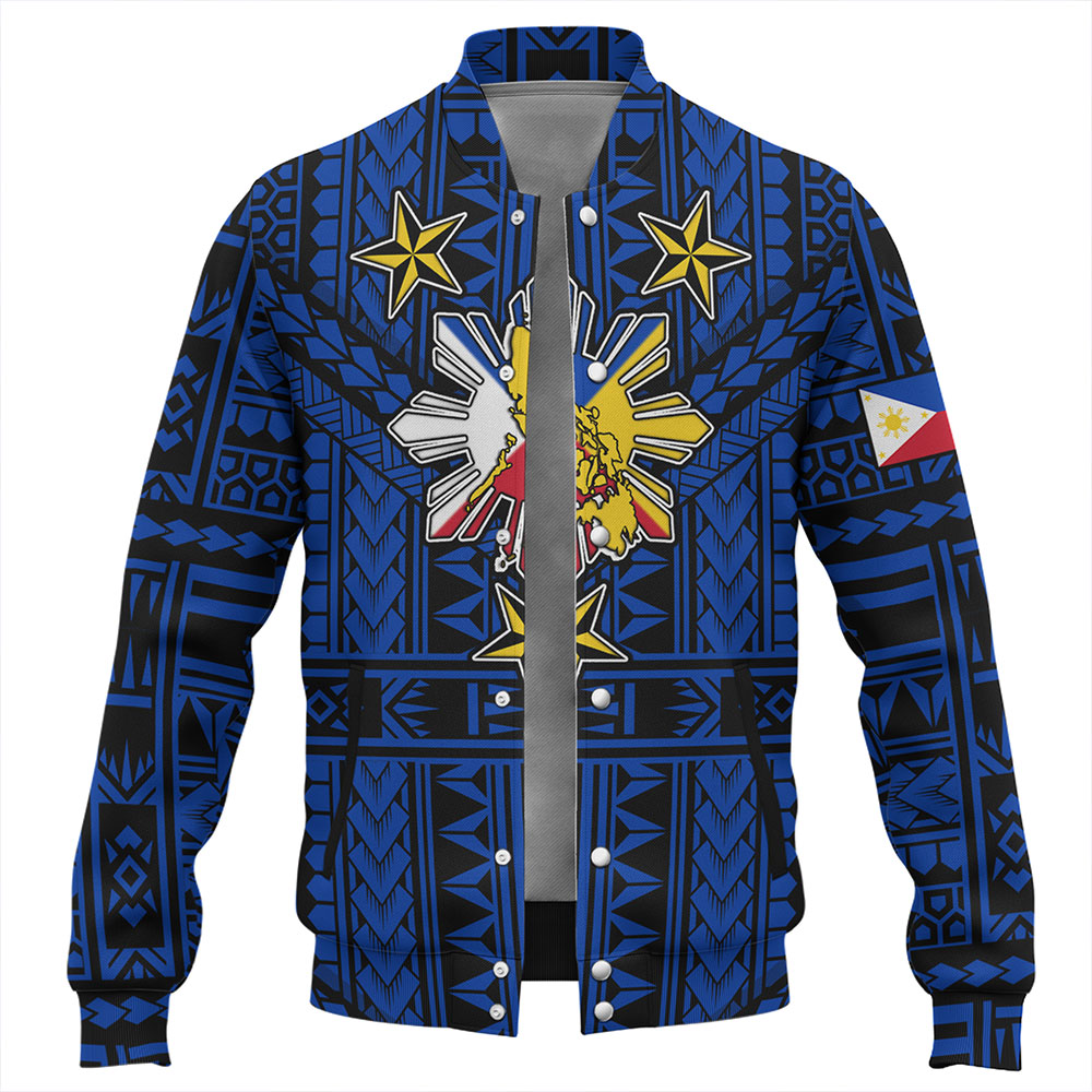 Philippines Baseball Jacket - Filipino Sun And Stars Tribal Tattoo Patterns Style