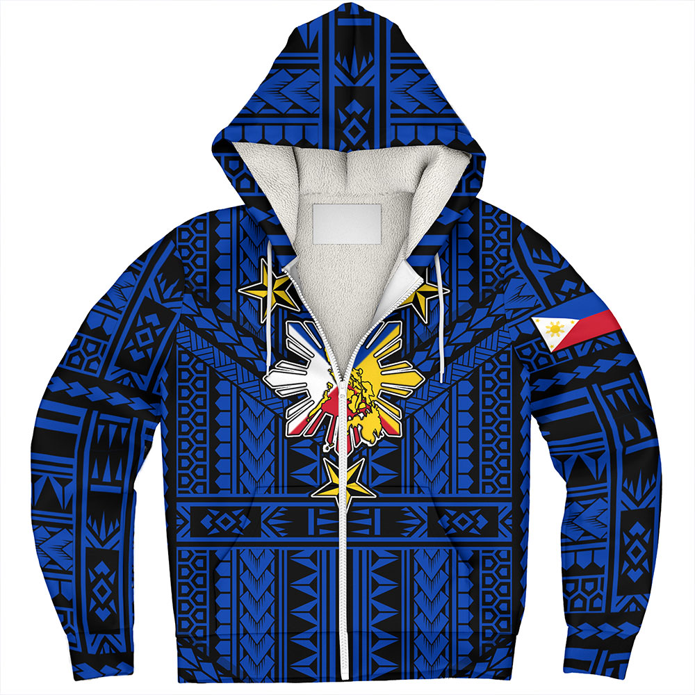 Philippines Sherpa Hoodie - Filipino Sun And Stars Tribal Tattoo Patterns Style
