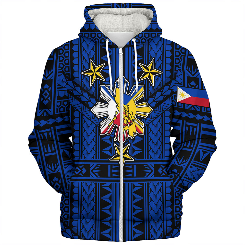 Philippines Sherpa Hoodie - Filipino Sun And Stars Tribal Tattoo Patterns Style