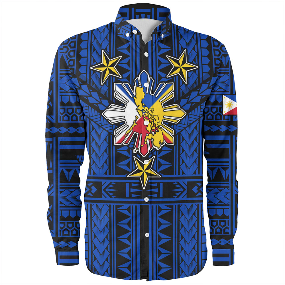 Philippines Long Sleeve Shirt - Filipino Sun And Stars Tribal Tattoo Patterns Style