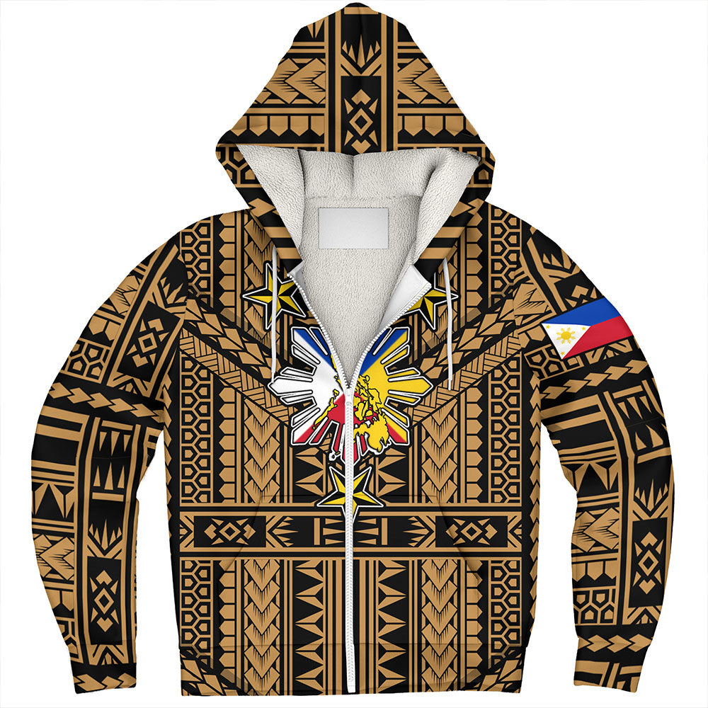 Philippines Sherpa Hoodie - Filipino Sun And Stars Tribal Tattoo Patterns Style