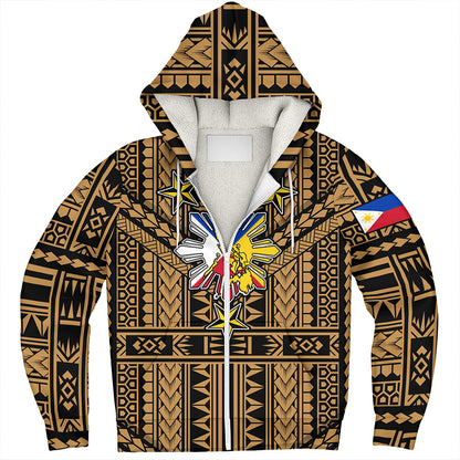 Philippines Sherpa Hoodie - Filipino Sun And Stars Tribal Tattoo Patterns Style