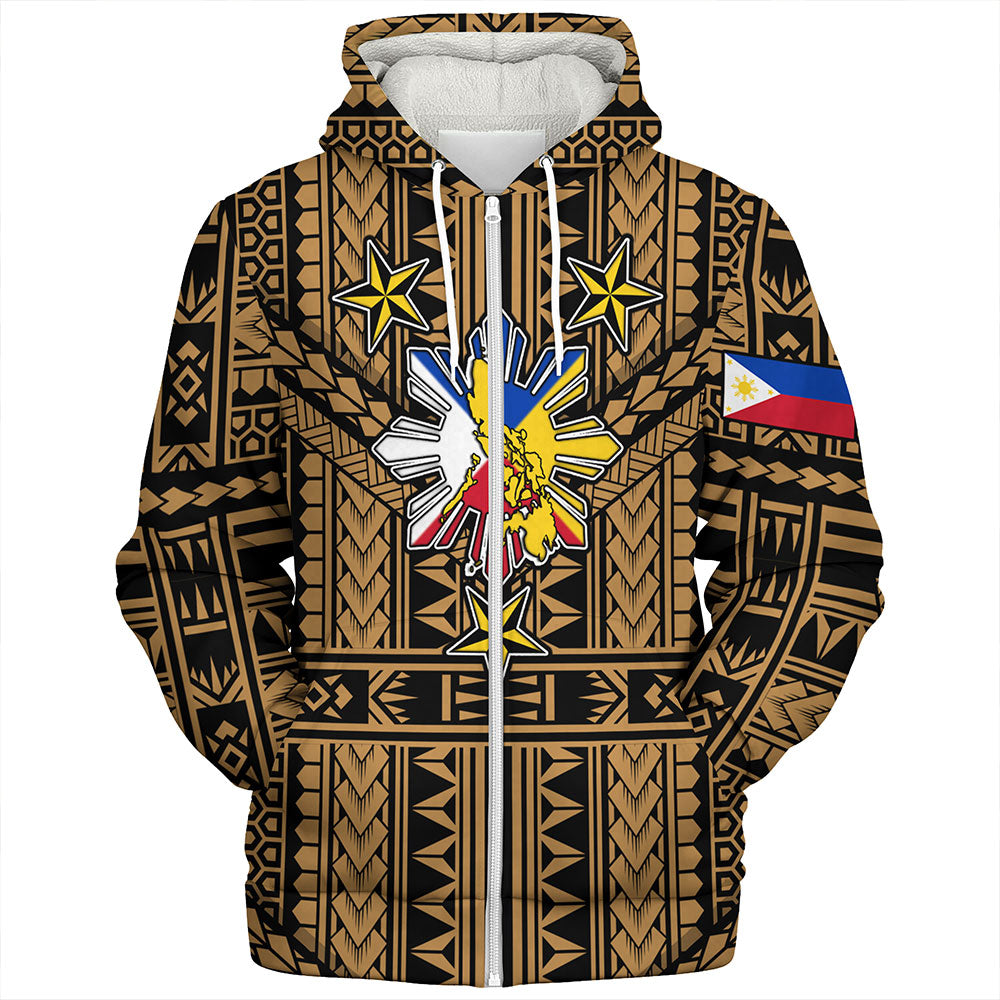Philippines Sherpa Hoodie - Filipino Sun And Stars Tribal Tattoo Patterns Style